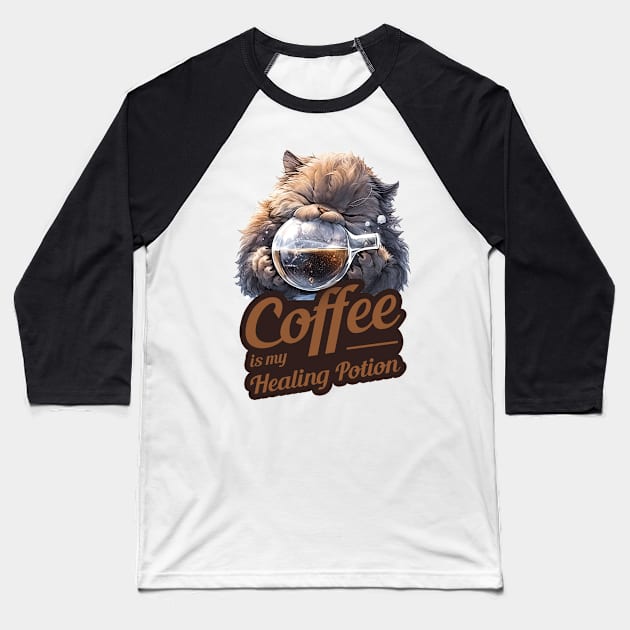 Cute Cat Coffee Design Baseball T-Shirt by MaxDeSanje 